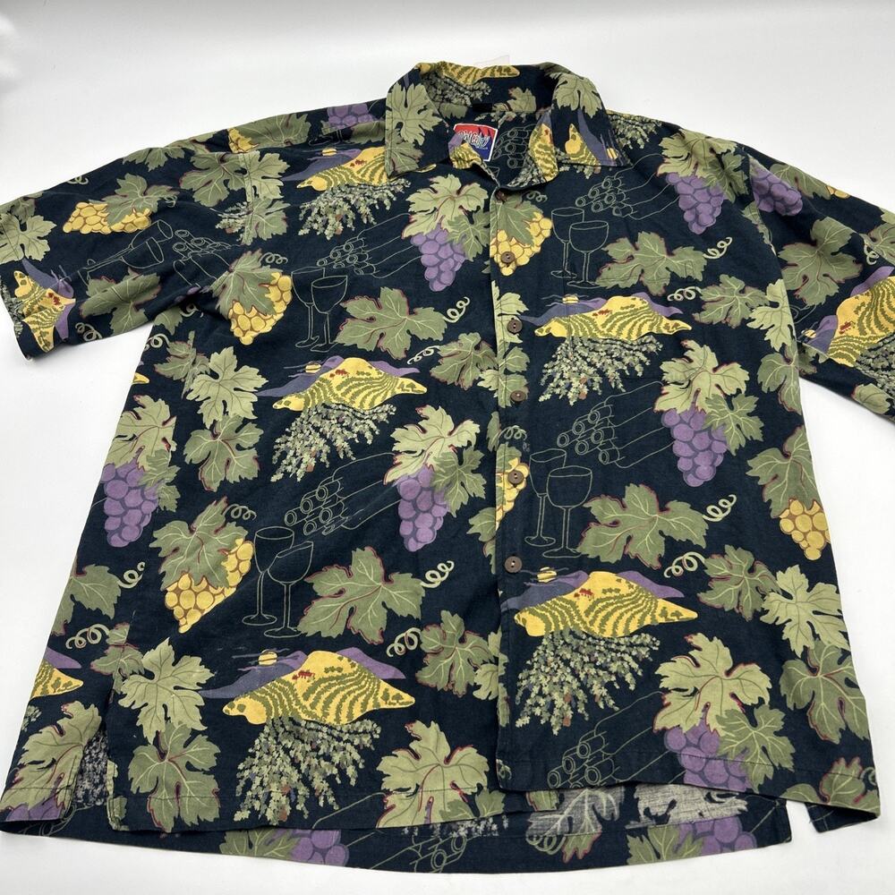 Dem Crazy Mens Hawaiian Grape Glass Wine Pocket Shirt Short Sleeve Size XXL 2XL